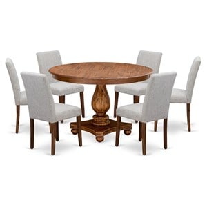 Pemberly Row 7-Piece Dining Set with Round Table in Walnut Finish
