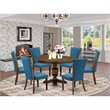 Pemberly Row 7-Piece Wood Dining Set in Jacobean Finish and Blue