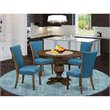 Pemberly Row 5-Piece Wood Dining Set in Jacobean Finish and Blue