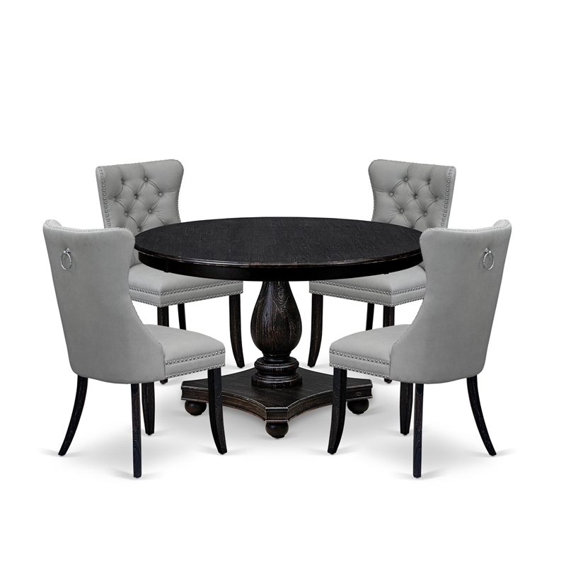 Pemberly Row 5-Piece Dining Set with Round Table in Black Finish