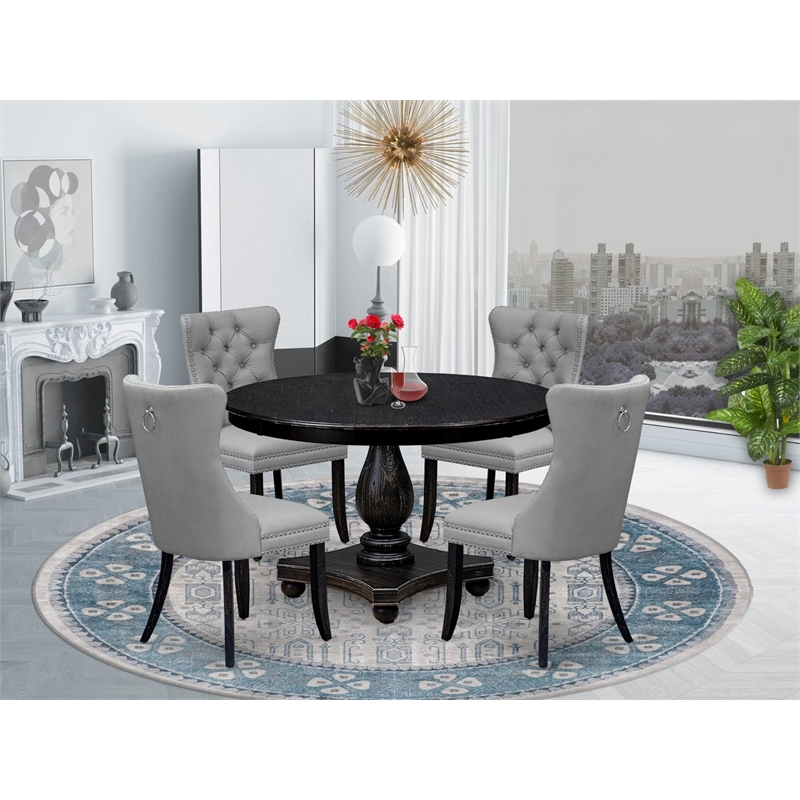 Pemberly Row 5-Piece Dining Set with Round Table in Black Finish
