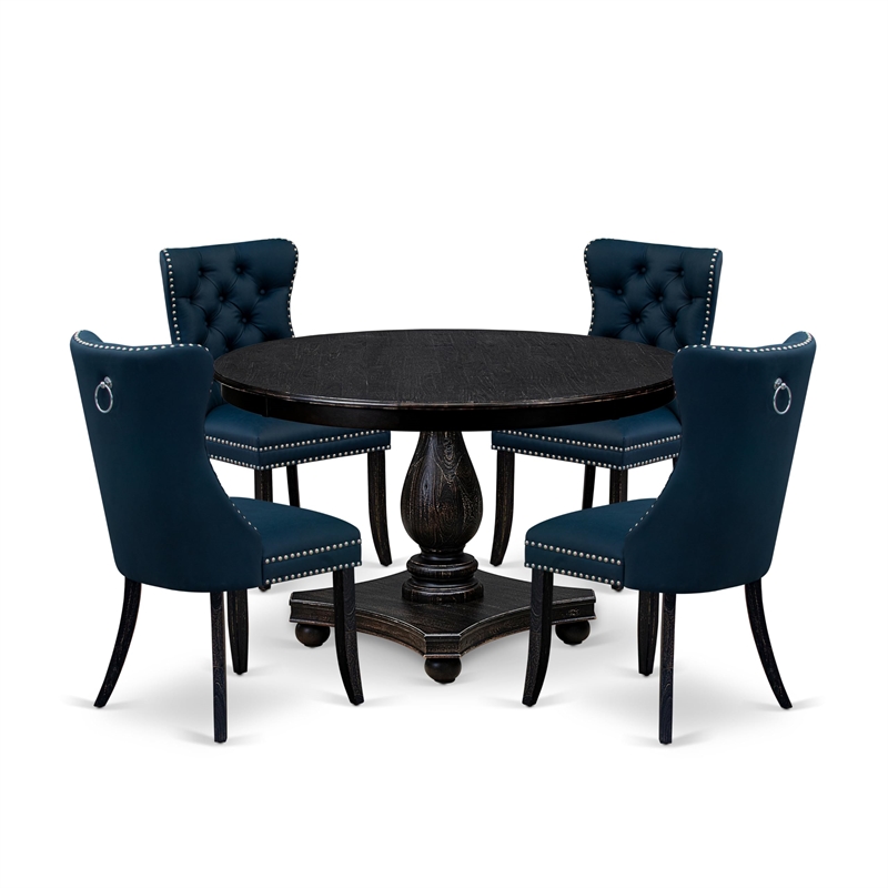 Pemberly Row 5-Piece Dining Set with Round Table in Black Finish