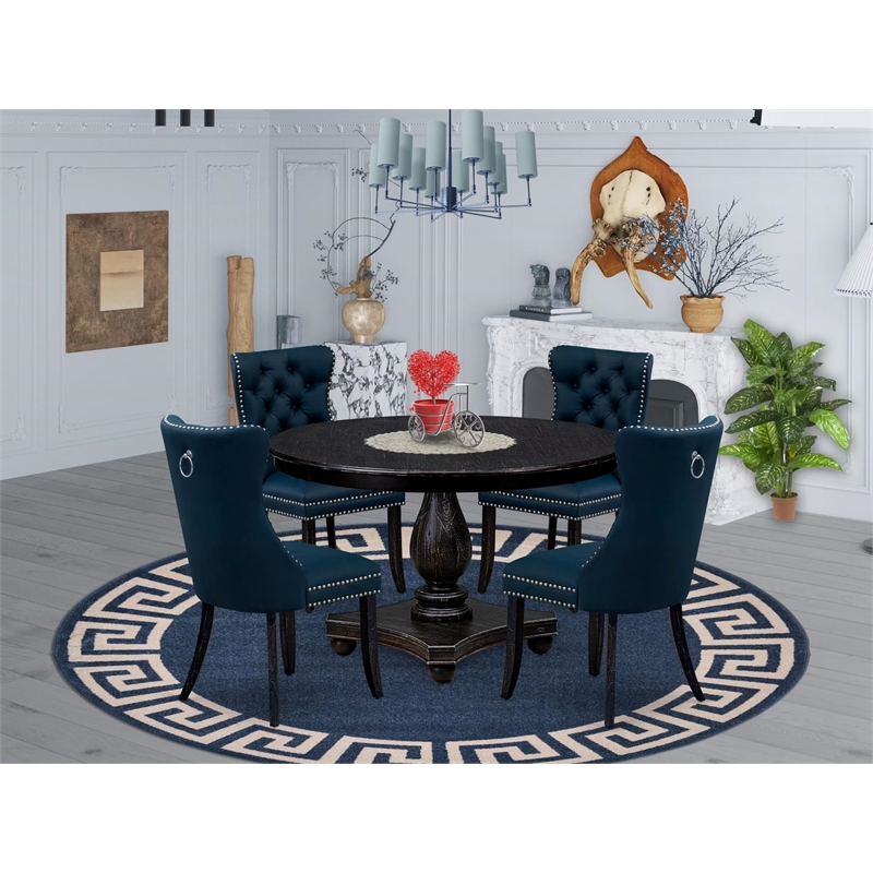 Pemberly Row 5-Piece Dining Set with Round Table in Black Finish