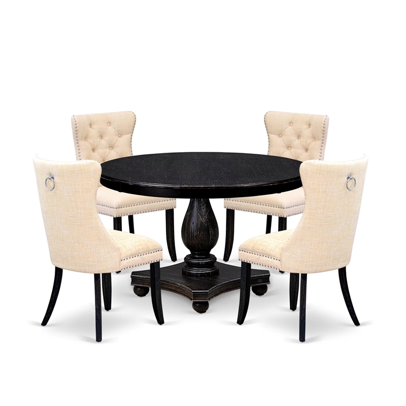 Pemberly Row 5-Piece Modern Dining Set with Round Table in Black Finish