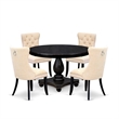 Pemberly Row 5-Piece Modern Dining Set with Round Table in Black Finish