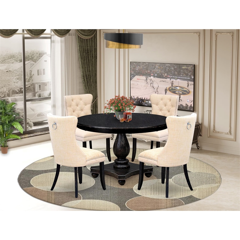 Pemberly Row 5-Piece Modern Dining Set with Round Table in Black Finish