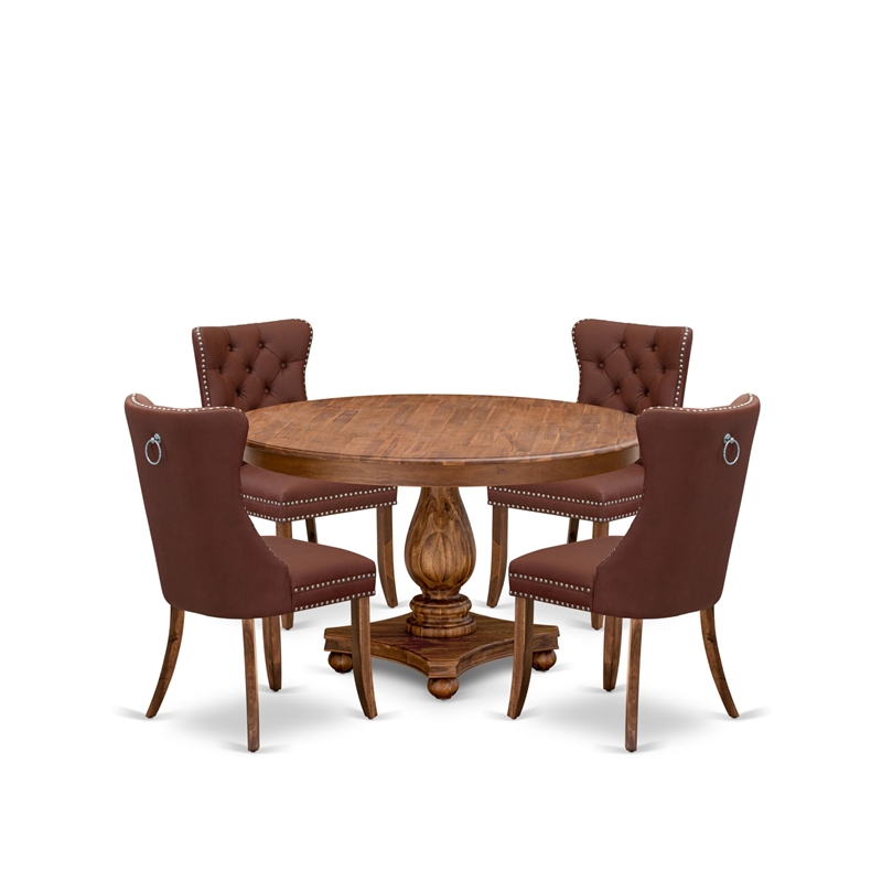 Pemberly Row 5-Piece Dining Table Set Wood Walnut Finish Faux Leather Chairs
