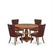 Pemberly Row 5-Piece Dining Table Set Wood Walnut Finish Faux Leather Chairs