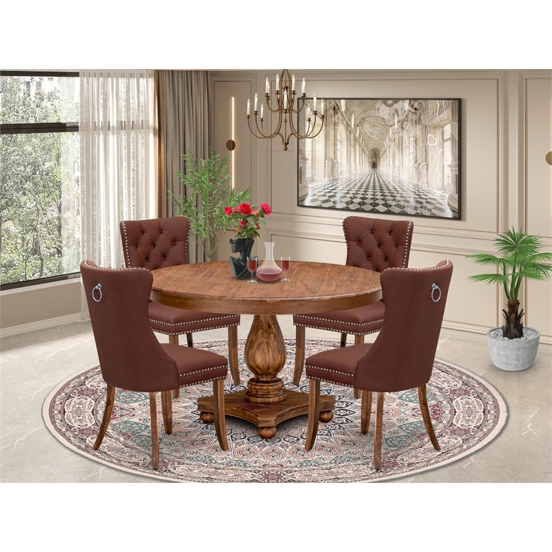 Pemberly Row 5-Piece Dining Table Set Wood Walnut Finish Faux Leather Chairs