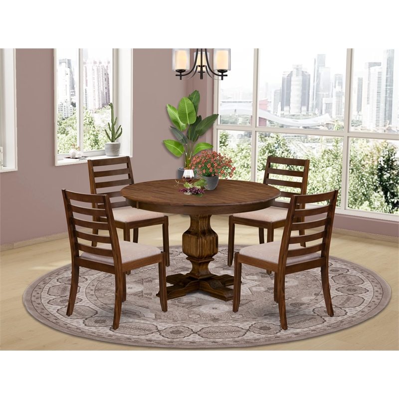 Pemberly Row 5-Piece Dining Table Set with Wooden and Linen Chairs