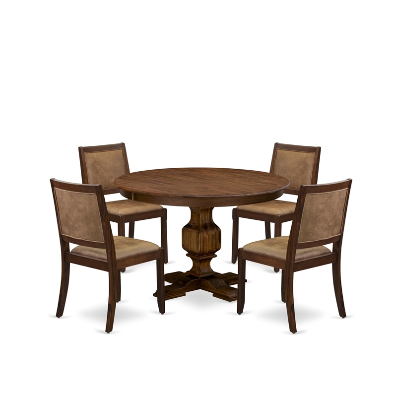 Pemberly Row 5-Piece Walnut Dining Table Set with Faux Leather Chairs
