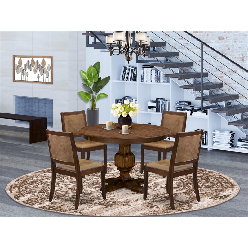 Pemberly Row 5-Piece Walnut Dining Table Set with Faux Leather Chairs