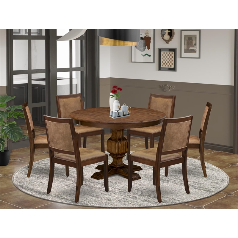 Pemberly Row 7-Piece Walnut Dining Table Set with Faux Leather Chairs