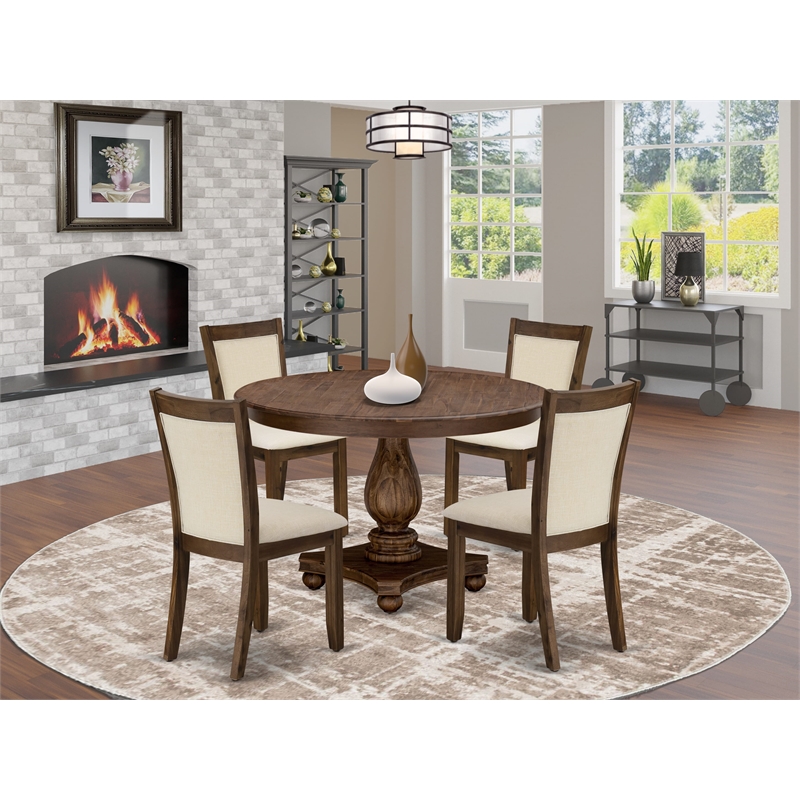 Pemberly Row 5PC Dining Set with Beige Linen Fabric and Walnut Finish