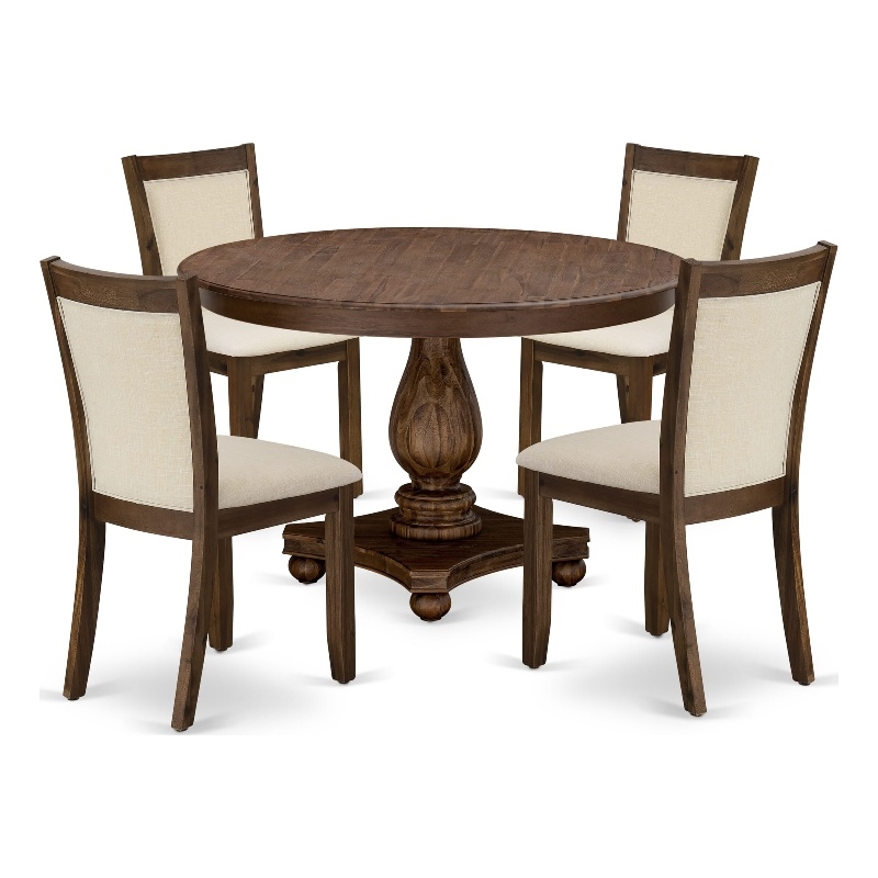 Pemberly Row 5PC Dining Set with Beige Linen Fabric and Walnut Finish