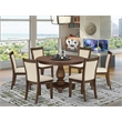 Pemberly Row 7PC Dining Set with Beige Linen Chairs and Walnut Table