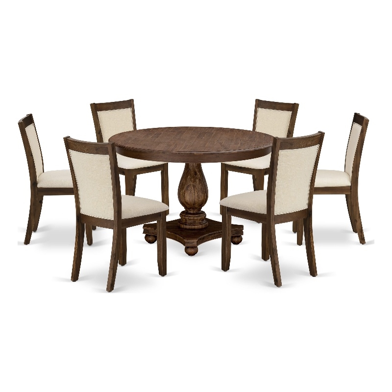Pemberly Row 7PC Dining Set with Beige Linen Chairs and Walnut Table