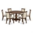 Pemberly Row 7PC Dining Set with Beige Linen Chairs and Walnut Table