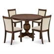 Pemberly Row 5PC Dining Set with Walnut Round Table and Beige Fabric Chairs