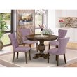 Pemberly Row 5-Piece Distressed Jacobean Dining Set with Dahlia Chairs