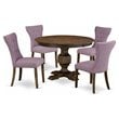 Pemberly Row 5-Piece Distressed Jacobean Dining Set with Dahlia Chairs