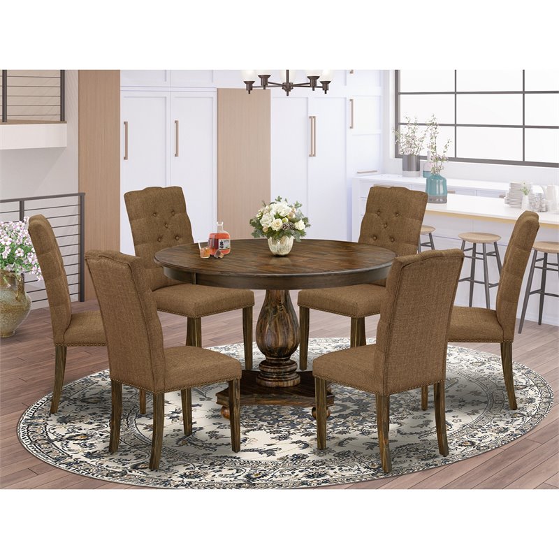 Pemberly Row 7-Piece Dining Set in Distressed Jacobean and Brown Finish