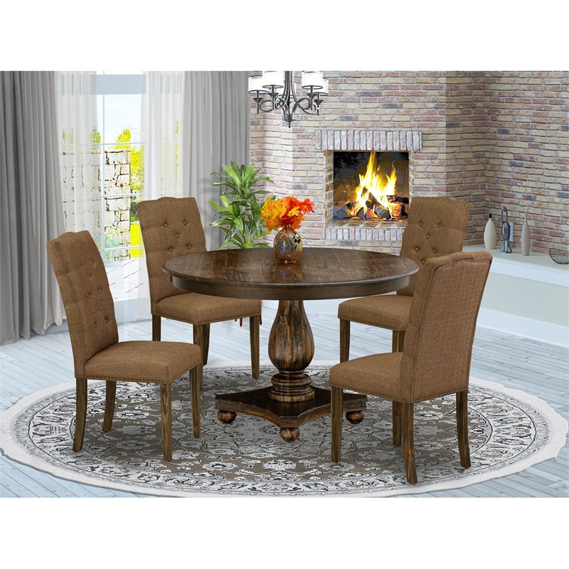 Pemberly Row 5-Piece Dining Set in Distressed Jacobean and Brown Finish