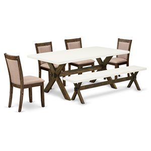 Pemberly Row 6-Piece Dining Set with Rubberwood and Upholstered Chairs