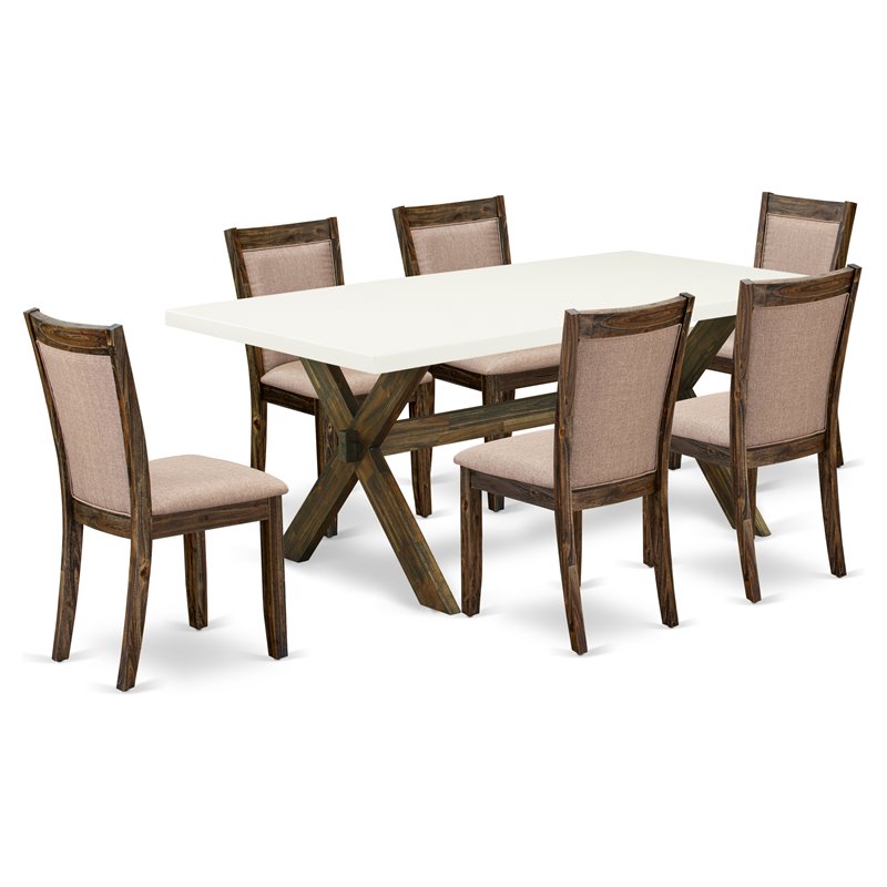 Pemberly Row 7-Piece Dining Set with Rubberwood and Linen Upholstery