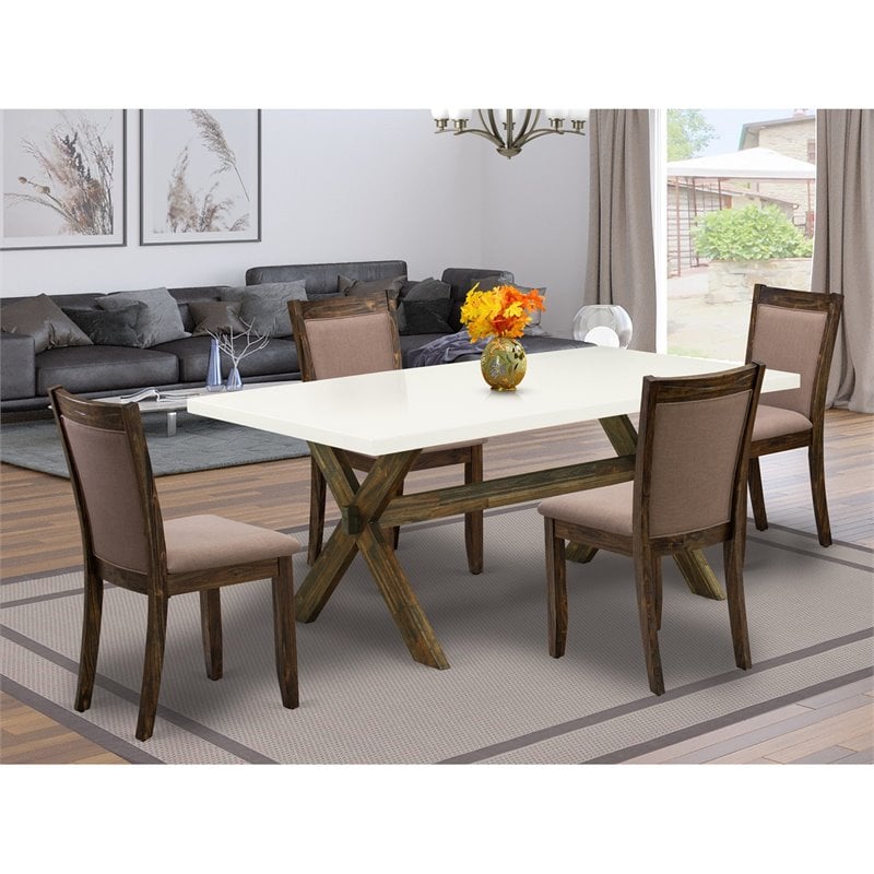 Pemberly Row 5-Piece Dining Set Rubberwood in Coffee Jacobean White