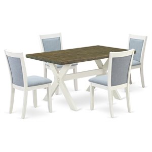 Pemberly Row 5-Piece Dining Set with Acacia Wood Table in Blue/White