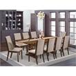 Pemberly Row Dining Table Set with 10 Chairs in Light Tan Fabric Upholstery
