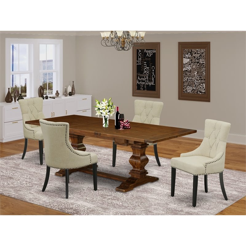 Pemberly Row 5-Piece Dining Set in Walnut Finish with Light Beige Chair Cushions