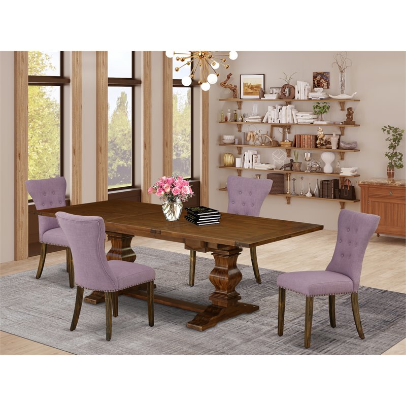 Pemberly Row 5-Piece Wood Dining Set in Walnut and Linen Fabric