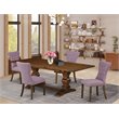 Pemberly Row 5-Piece Wood Dining Set in Walnut and Linen Fabric