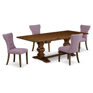 Pemberly Row 5-Piece Wood Dining Set in Walnut and Linen Fabric