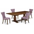Pemberly Row 5-Piece Wood Dining Set in Walnut and Linen Fabric