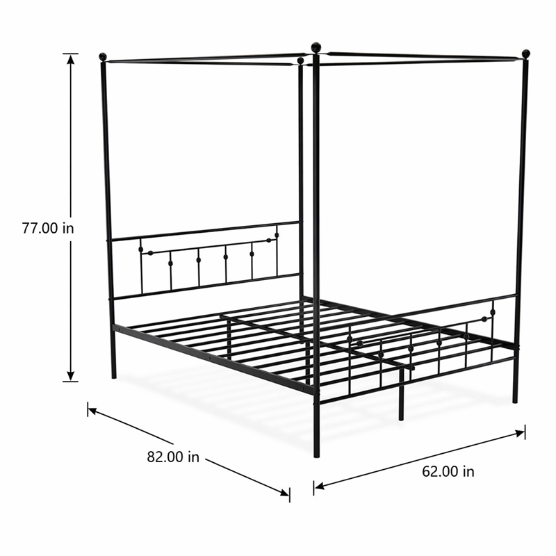 Pemberly Row Traditional Metal Queen Canopy Bed Frame in Black