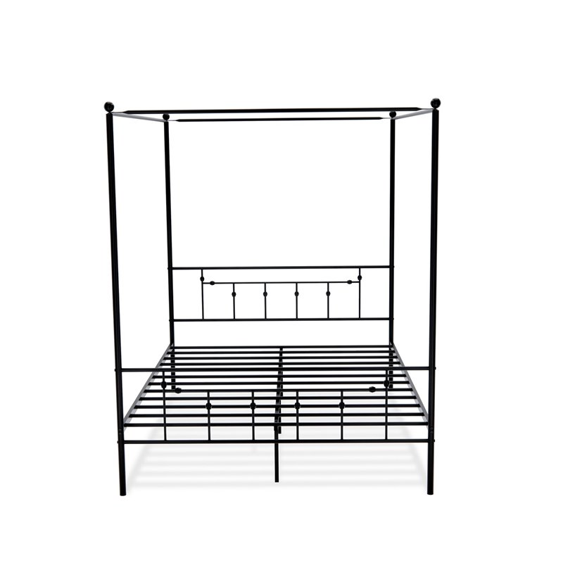 Pemberly Row Traditional Metal Queen Canopy Bed Frame in Black