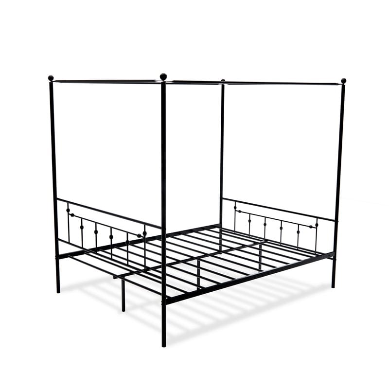Pemberly Row Traditional Metal Queen Canopy Bed Frame in Black