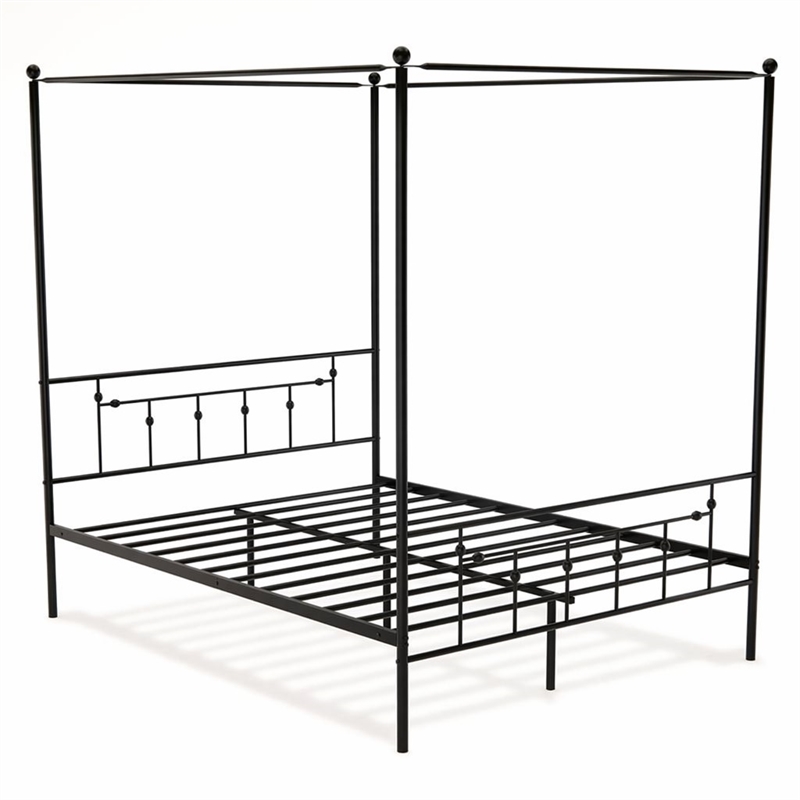 Pemberly Row Traditional Metal Queen Canopy Bed Frame in Black