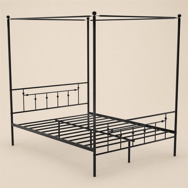 Pemberly Row Traditional Metal Queen Canopy Bed Frame in Black