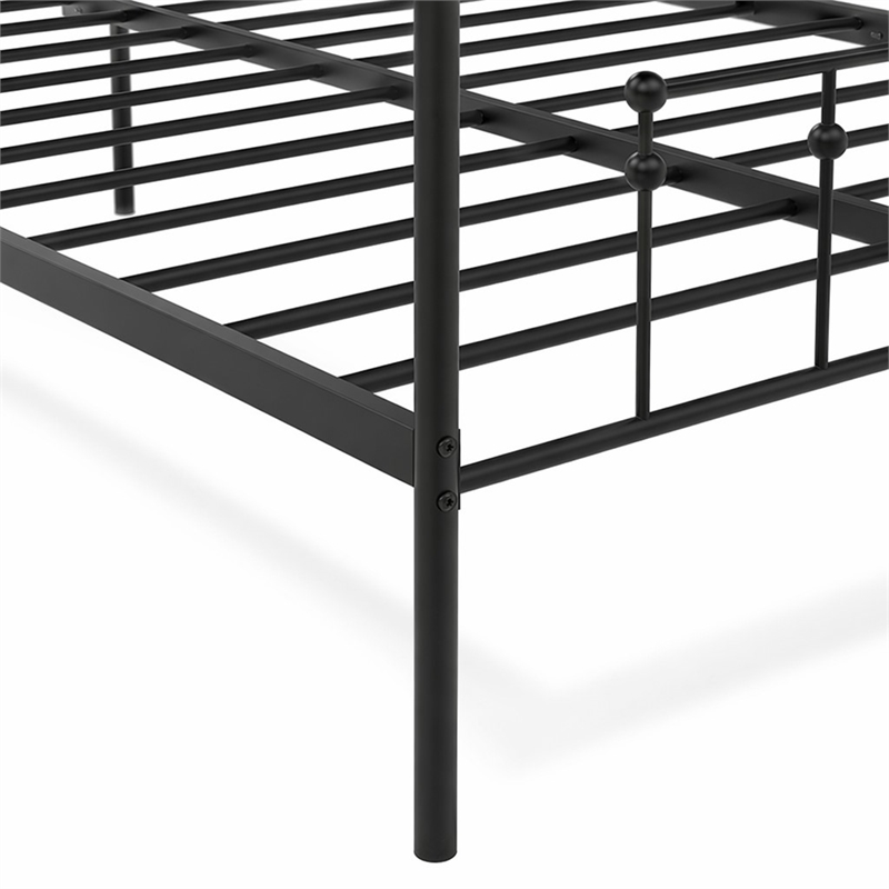 Pemberly Row Traditional Metal Queen Canopy Bed Frame in Black