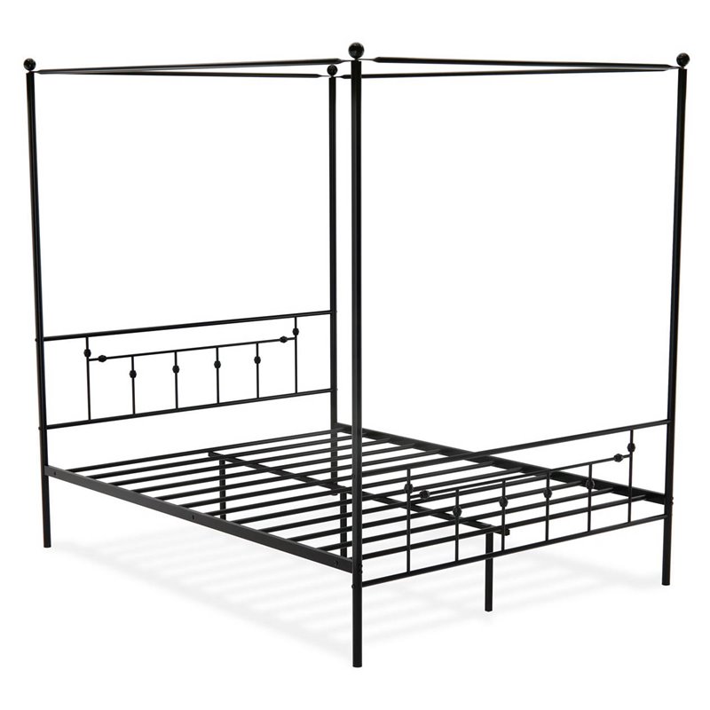 Pemberly Row Traditional Metal Queen Canopy Bed Frame in Black