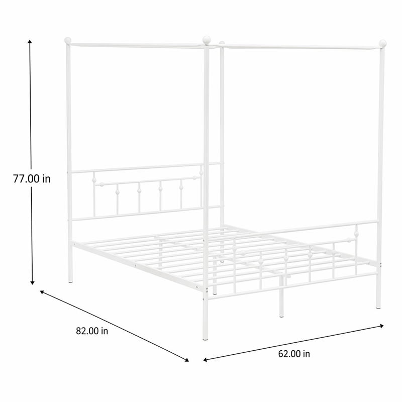 Pemberly Row Traditional Metal Queen Canopy Bed Frame in White