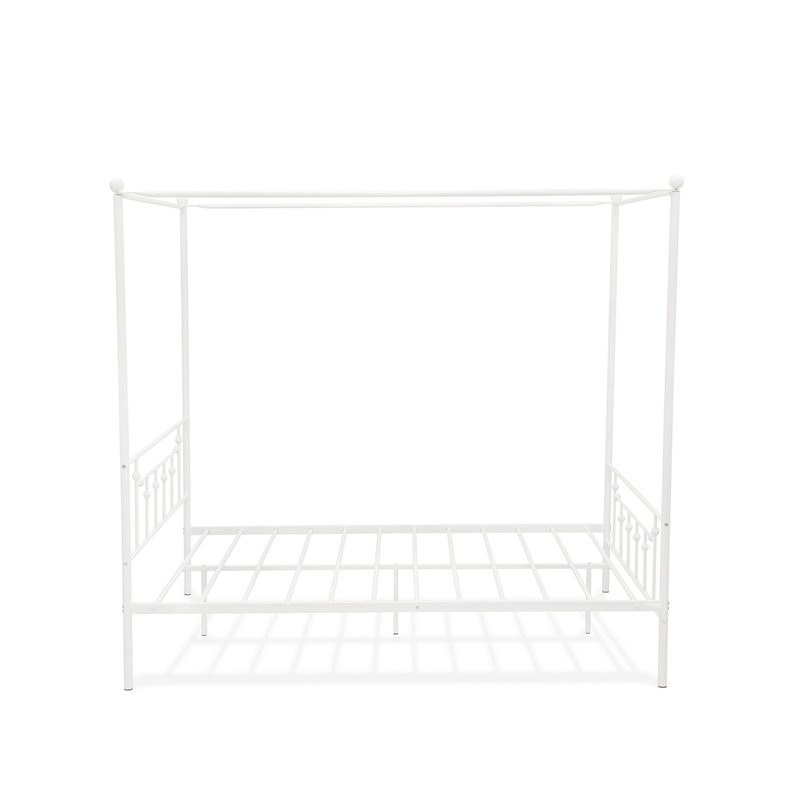 Pemberly Row Traditional Metal Queen Canopy Bed Frame in White