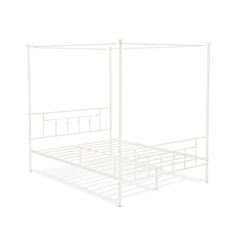 Pemberly Row Traditional Metal Queen Canopy Bed Frame in White