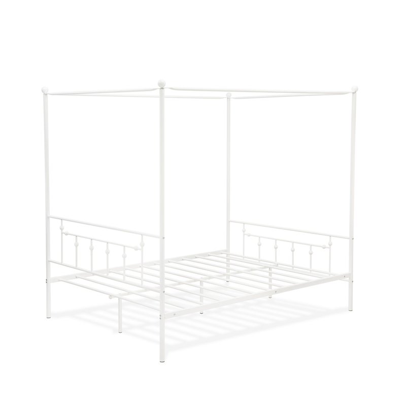 Pemberly Row Traditional Metal Queen Canopy Bed Frame in White