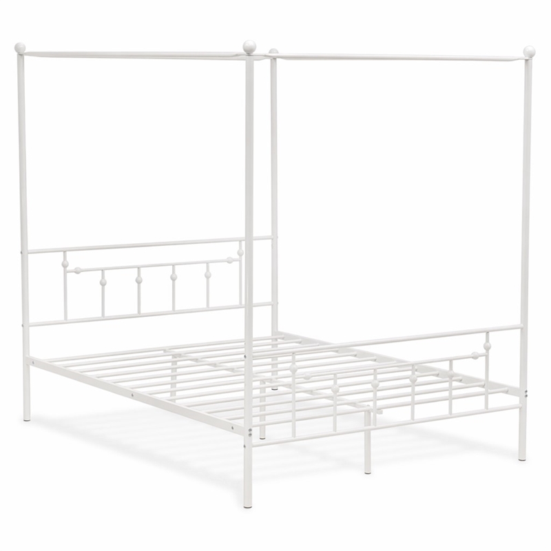 Pemberly Row Traditional Metal Queen Canopy Bed Frame in White