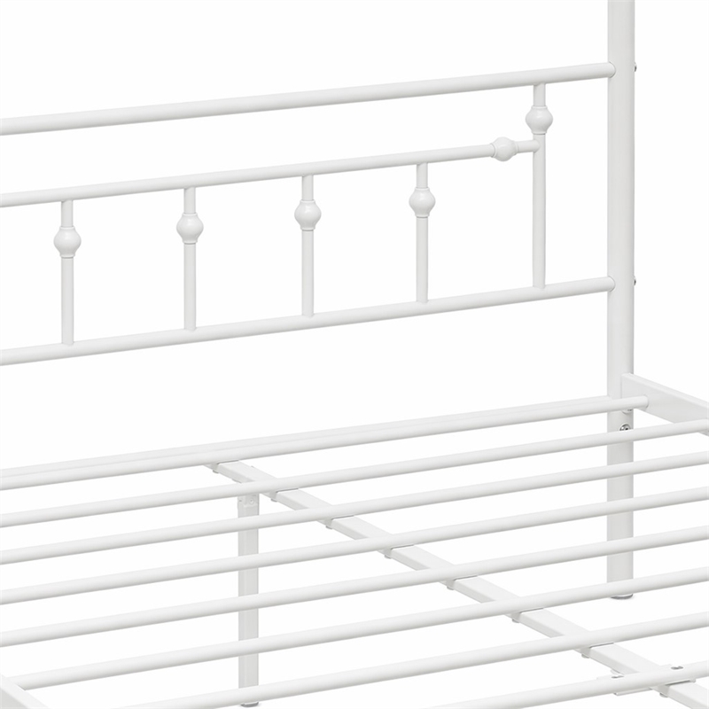 Pemberly Row Traditional Metal Queen Canopy Bed Frame in White